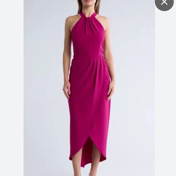 Julia Jordan Womens Knot-Neck Midi Tulip-Hem Halter Fuchsia Dress Size 8 - Picture 1 of 17